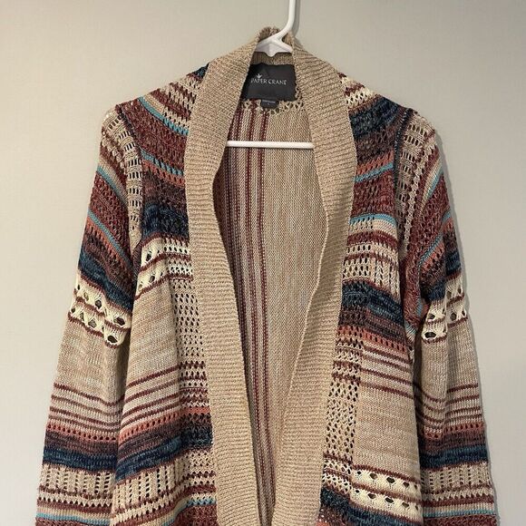 BUCKLE Paper Crane Southwestern Open Front Cardigan Asymmetrical Hem Size Large - Picture 4 of 10